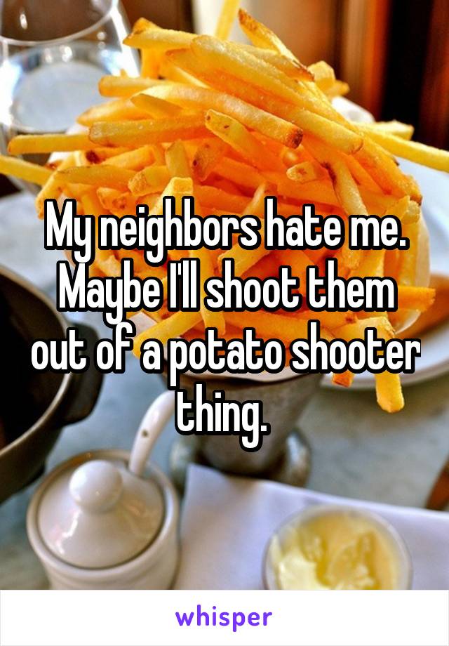 My neighbors hate me. Maybe I'll shoot them out of a potato shooter thing. 