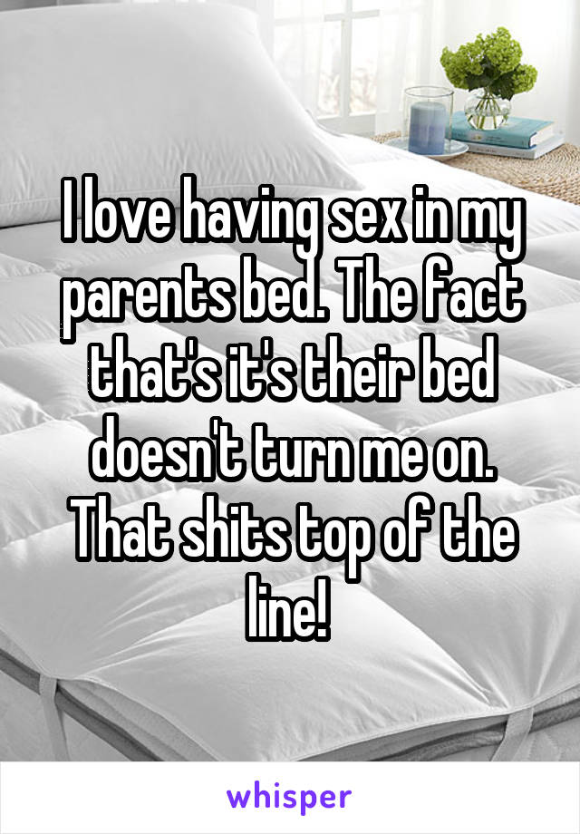 I love having sex in my parents bed. The fact that's it's their bed doesn't turn me on. That shits top of the line! 