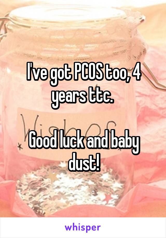 I've got PCOS too, 4 years ttc. 

Good luck and baby dust!