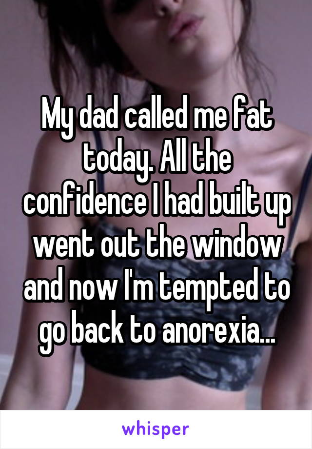 My dad called me fat today. All the confidence I had built up went out the window and now I'm tempted to go back to anorexia...