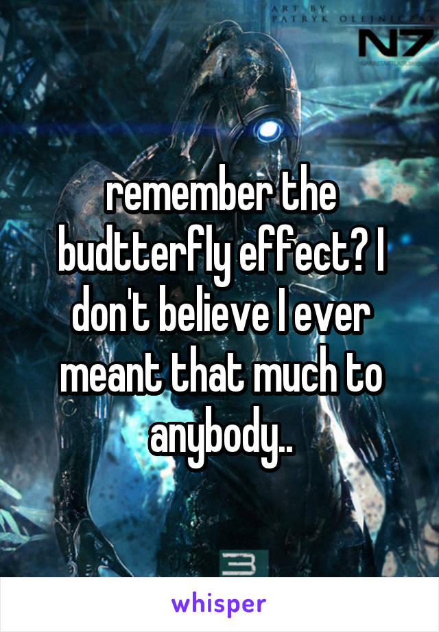 remember the budtterfly effect? I don't believe I ever meant that much to anybody..