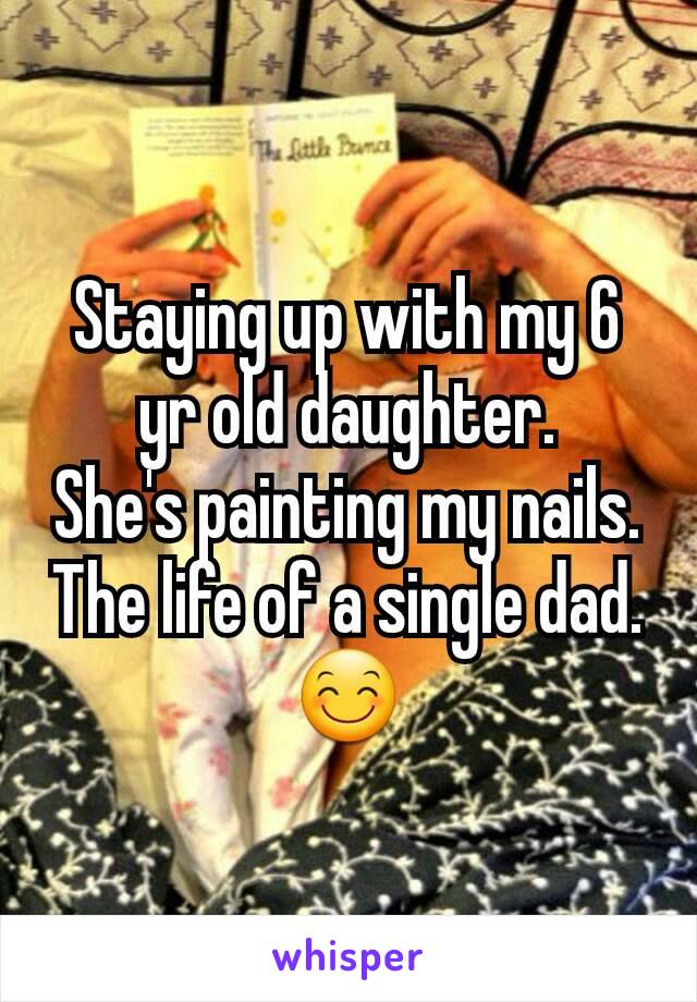 Staying up with my 6 yr old daughter.
She's painting my nails.
The life of a single dad.
😊