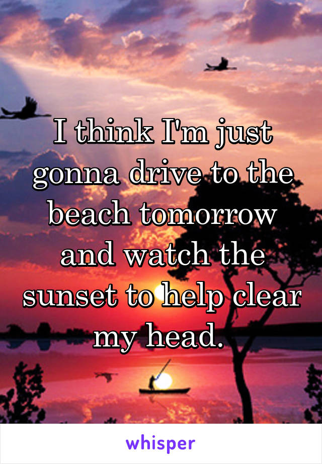 I think I'm just gonna drive to the beach tomorrow and watch the sunset to help clear my head. 