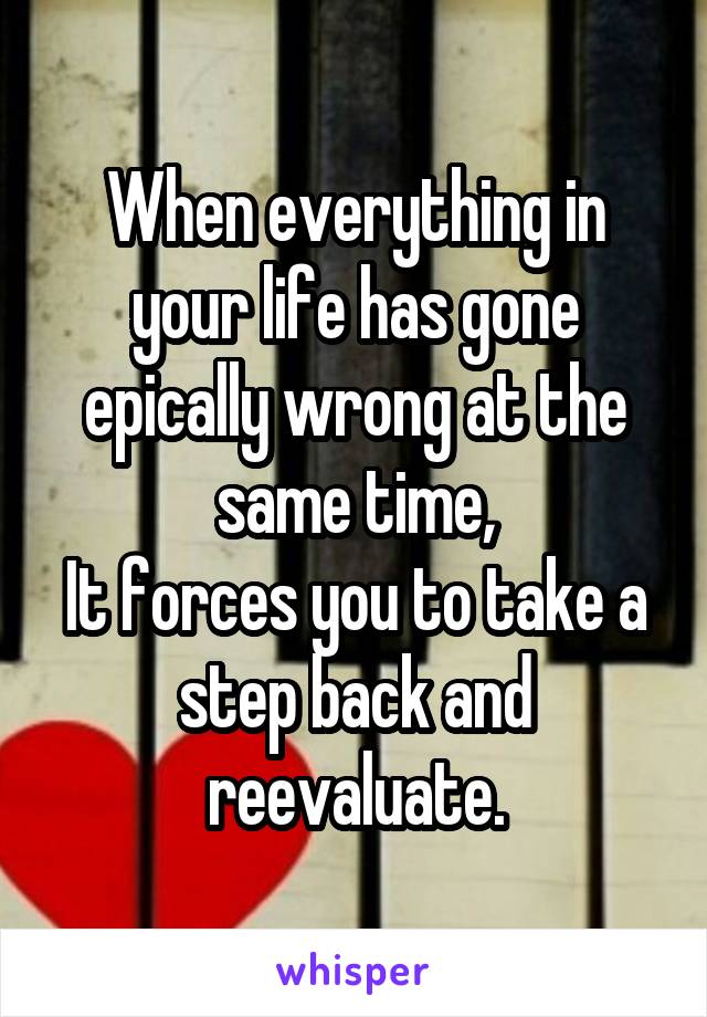 When everything in your life has gone epically wrong at the same time,
It forces you to take a step back and reevaluate.