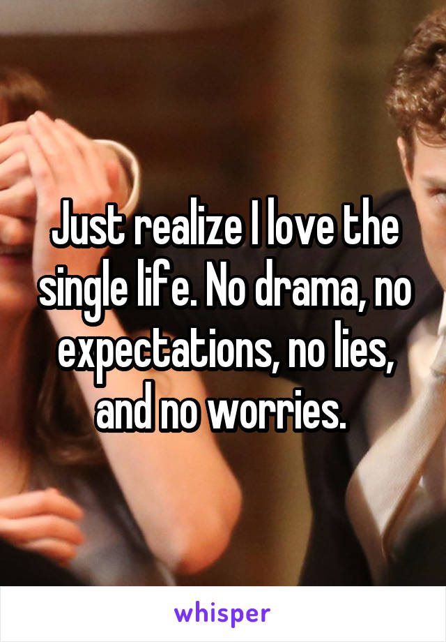 Just realize I love the single life. No drama, no expectations, no lies, and no worries. 