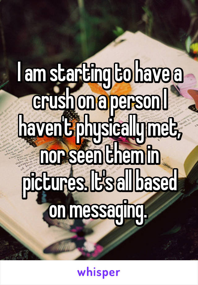 I am starting to have a crush on a person I haven't physically met, nor seen them in pictures. It's all based on messaging. 