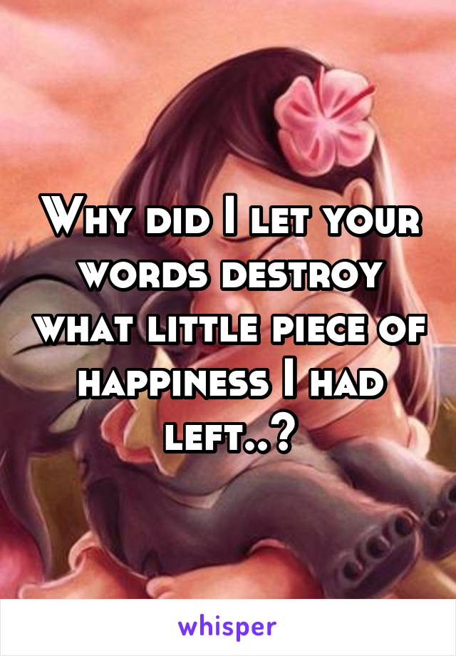 Why did I let your words destroy what little piece of happiness I had left..?