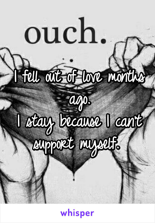 I fell out of love months ago.
I stay because I can't support myself. 