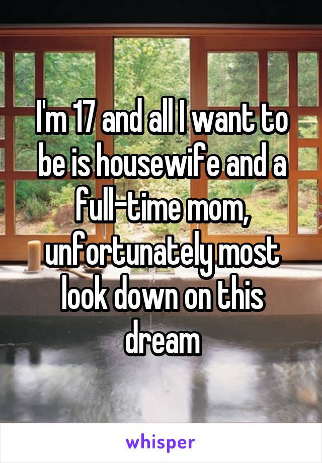 I'm 17 and all I want to be is housewife and a full-time mom, unfortunately most look down on this dream