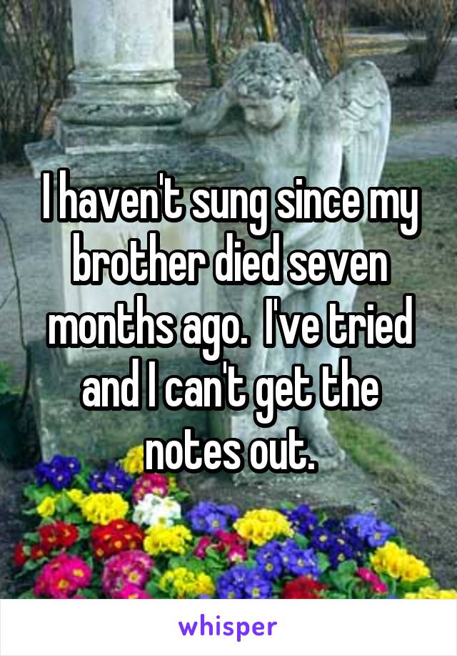 I haven't sung since my brother died seven months ago.  I've tried and I can't get the notes out.