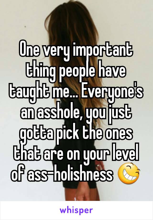 One very important thing people have taught me... Everyone's an asshole, you just gotta pick the ones that are on your level of ass-holishness 😆