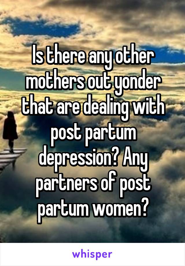 Is there any other mothers out yonder that are dealing with post partum depression? Any partners of post partum women?