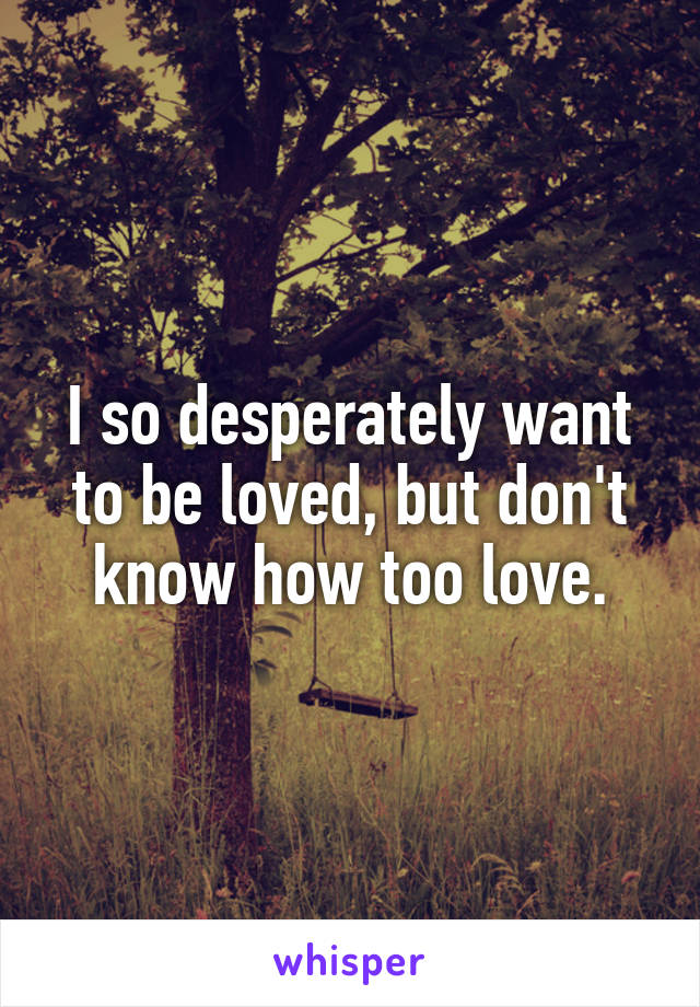 I so desperately want to be loved, but don't know how too love.