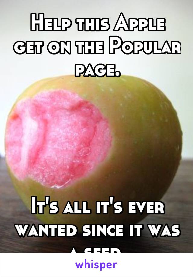 Help this Apple get on the Popular page.





It's all it's ever wanted since it was a seed.