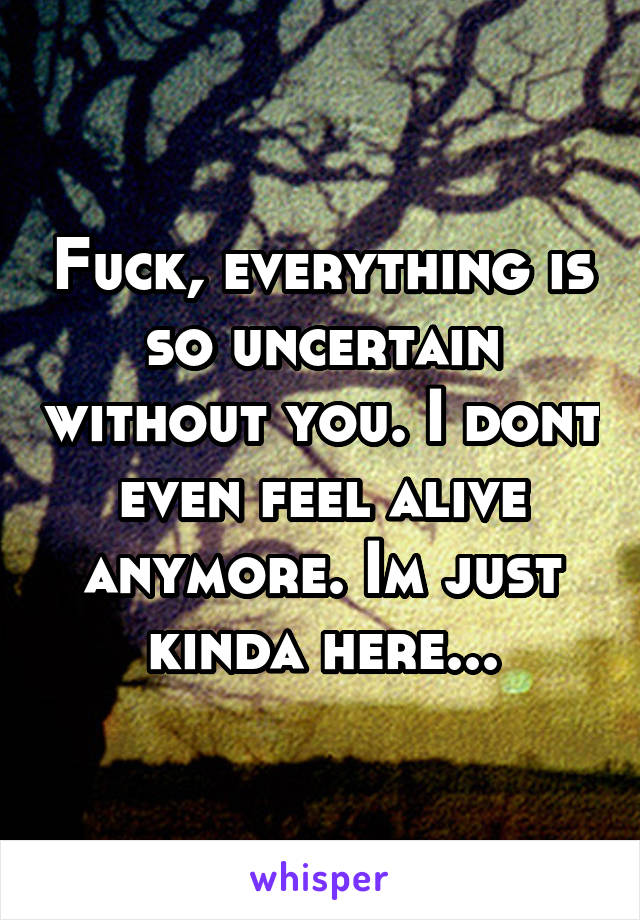 Fuck, everything is so uncertain without you. I dont even feel alive anymore. Im just kinda here...