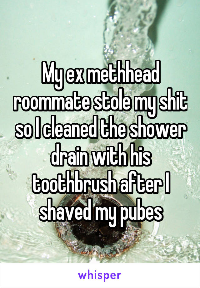 My ex methhead roommate stole my shit so I cleaned the shower drain with his toothbrush after I shaved my pubes