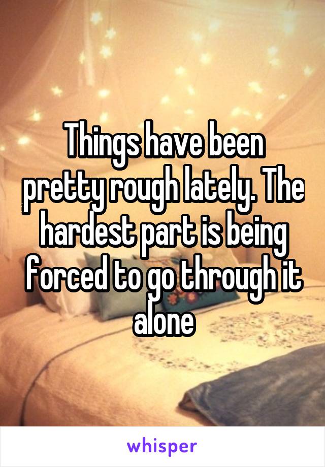 Things have been pretty rough lately. The hardest part is being forced to go through it alone