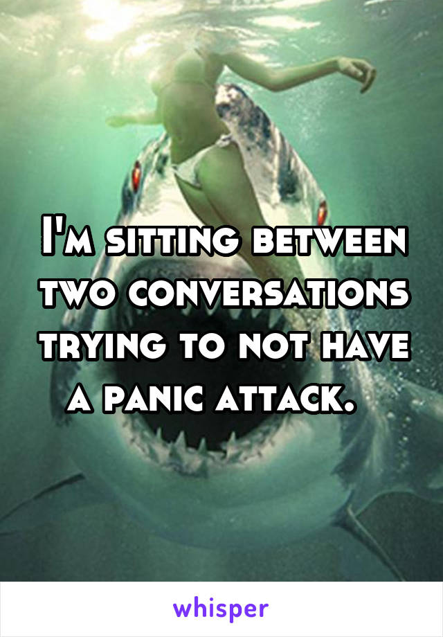 I'm sitting between two conversations trying to not have a panic attack.  