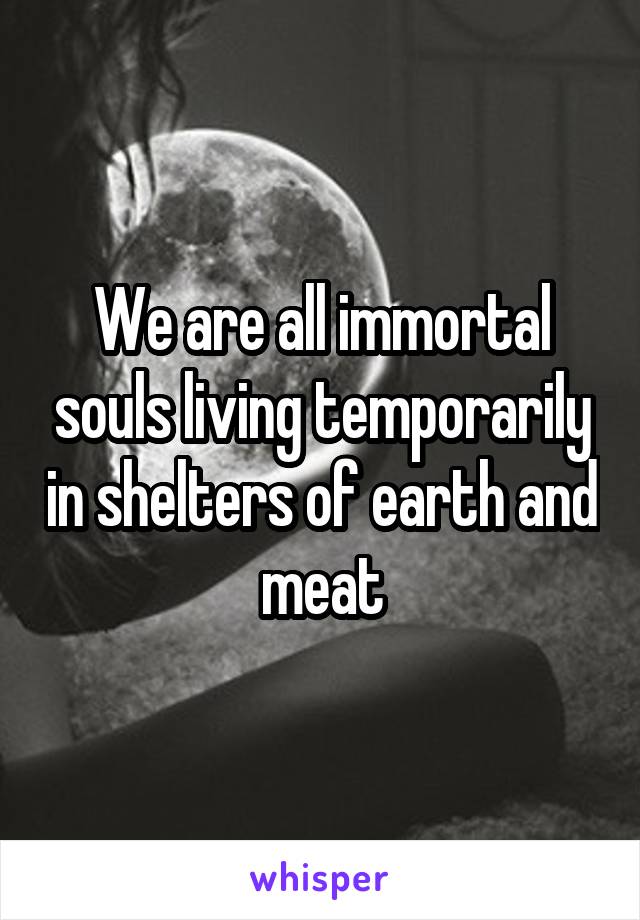 We are all immortal souls living temporarily in shelters of earth and meat