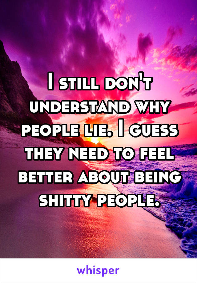 I still don't understand why people lie. I guess they need to feel better about being shitty people.