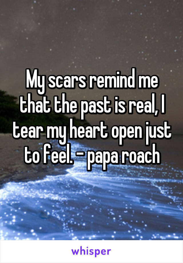 My scars remind me that the past is real, I tear my heart open just to feel. - papa roach
