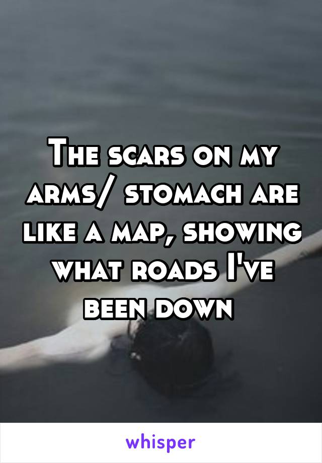 The scars on my arms/ stomach are like a map, showing what roads I've been down 