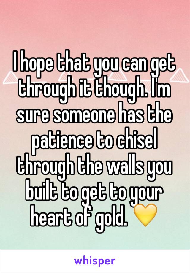 I hope that you can get through it though. I'm sure someone has the patience to chisel through the walls you built to get to your heart of gold. 💛