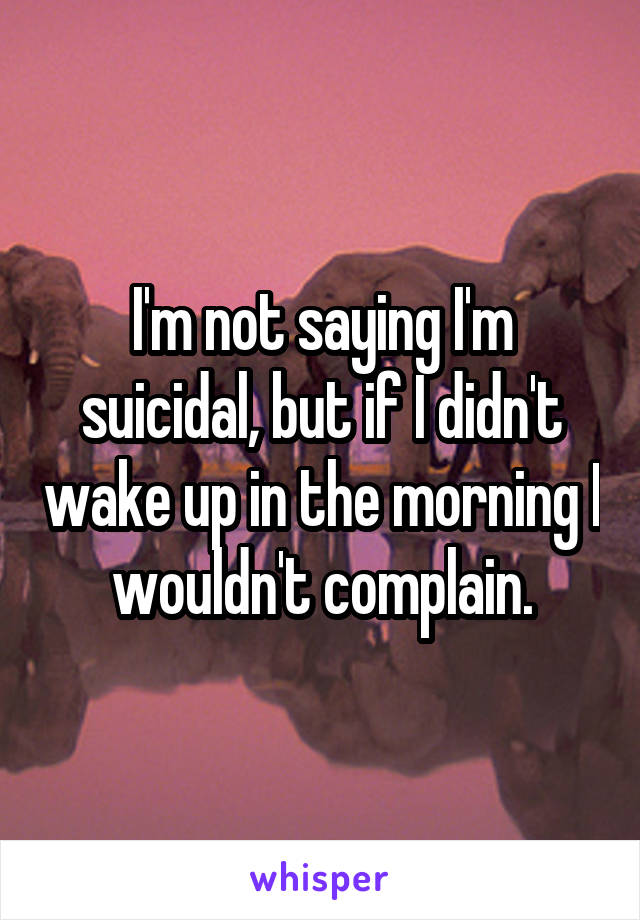 I'm not saying I'm suicidal, but if I didn't wake up in the morning I wouldn't complain.