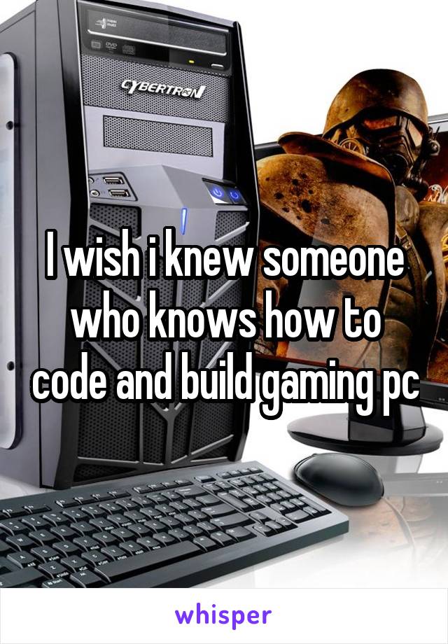 I wish i knew someone who knows how to code and build gaming pc