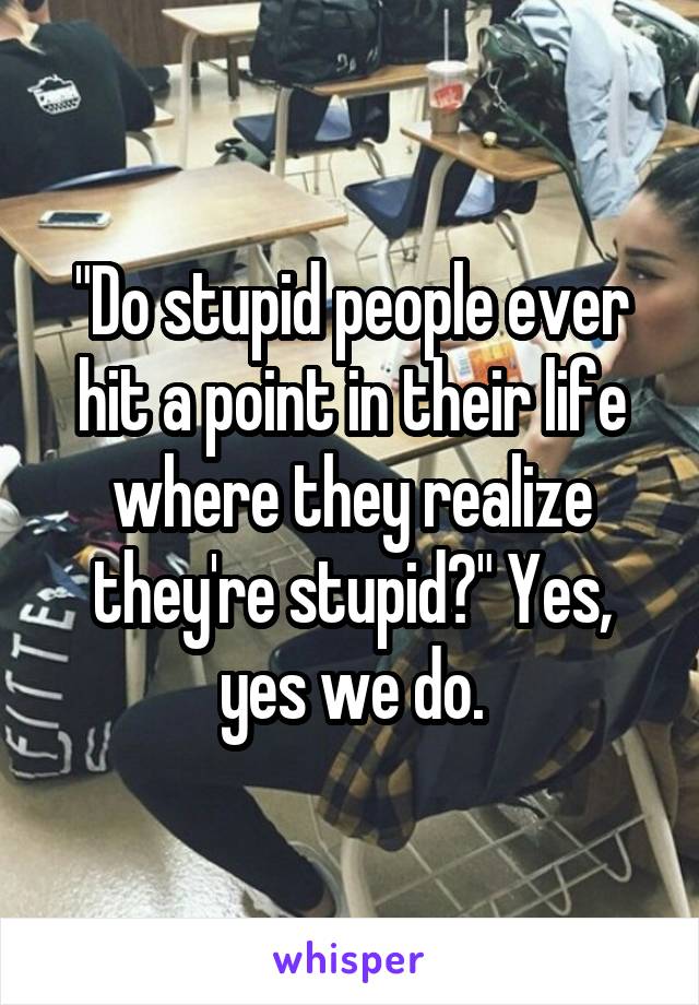 "Do stupid people ever hit a point in their life where they realize they're stupid?" Yes, yes we do.