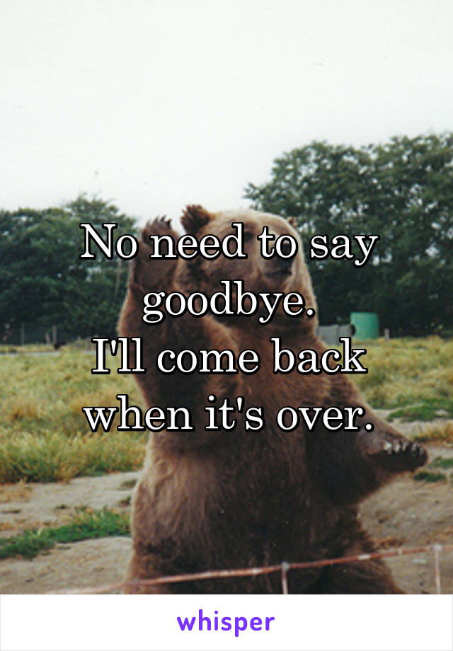 No need to say goodbye.
I'll come back when it's over.