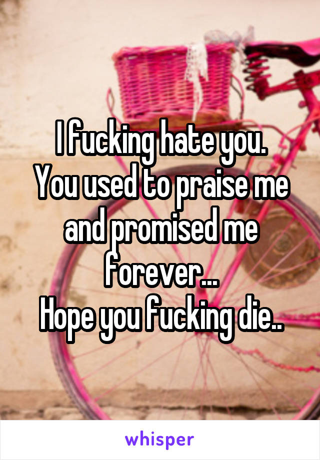 I fucking hate you.
You used to praise me and promised me forever...
Hope you fucking die..