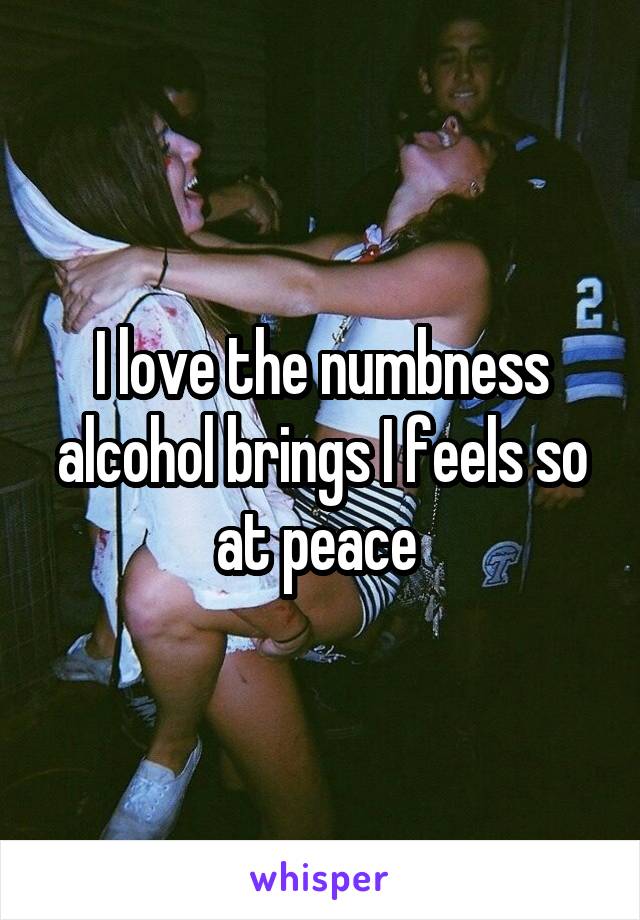 I love the numbness alcohol brings I feels so at peace 