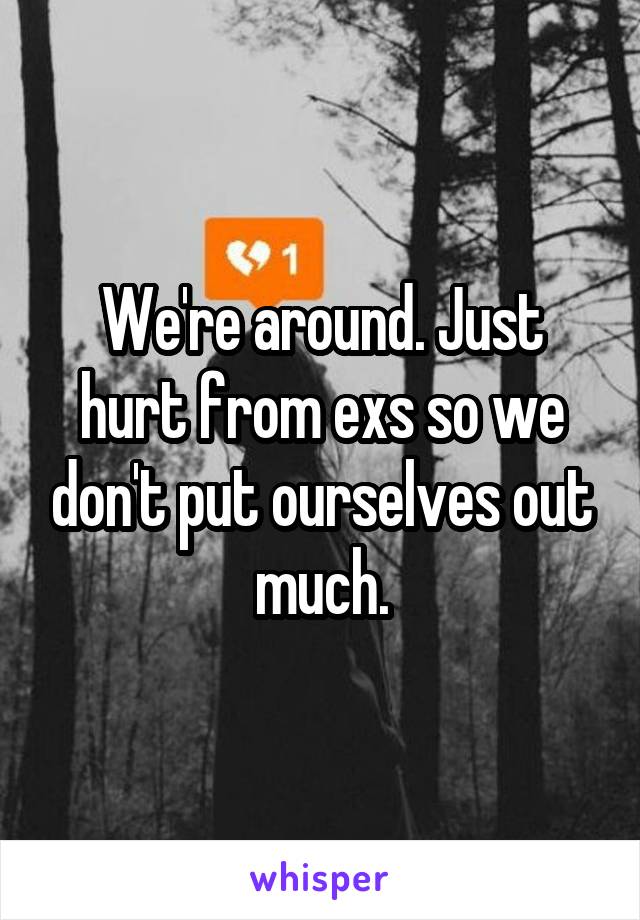 We're around. Just hurt from exs so we don't put ourselves out much.