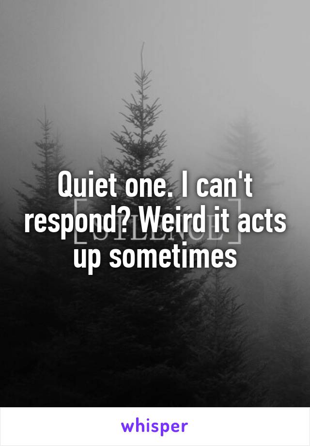 Quiet one. I can't respond? Weird it acts up sometimes
