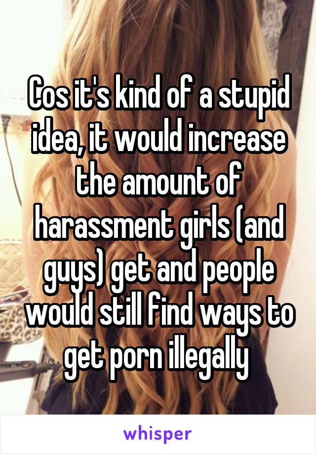 Cos it's kind of a stupid idea, it would increase the amount of harassment girls (and guys) get and people would still find ways to get porn illegally 