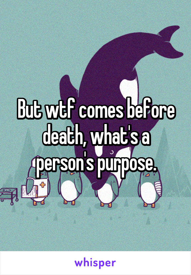 But wtf comes before death, what's a person's purpose.