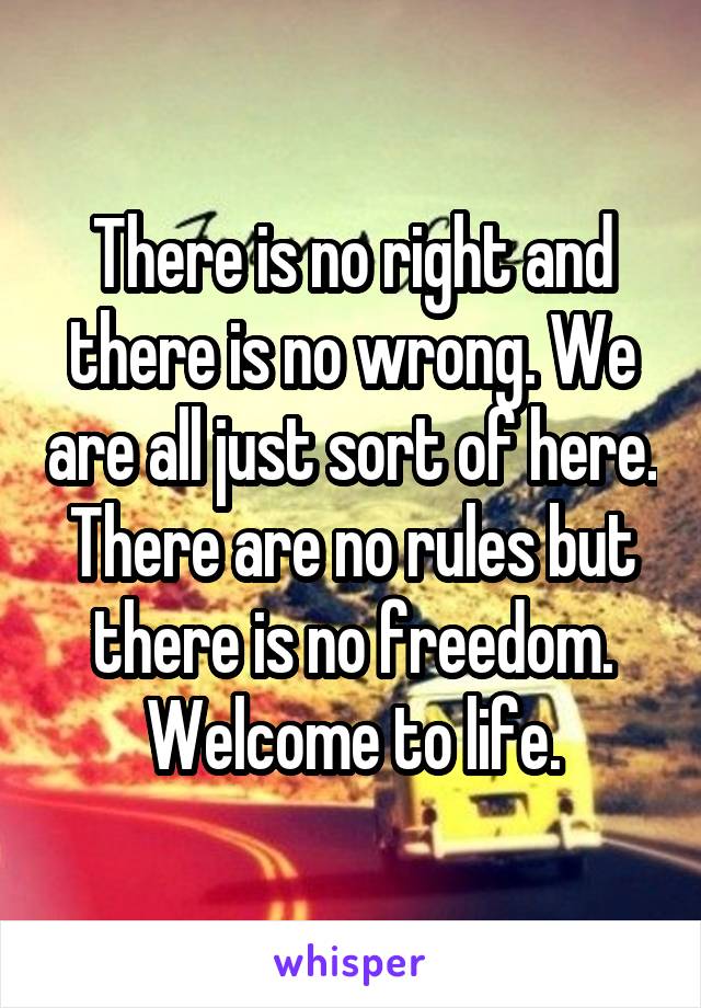 There is no right and there is no wrong. We are all just sort of here. There are no rules but there is no freedom. Welcome to life.