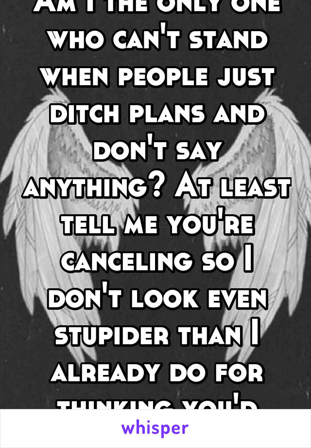 Am I the only one who can't stand when people just ditch plans and don't say anything? At least tell me you're canceling so I don't look even stupider than I already do for thinking you'd follow thru