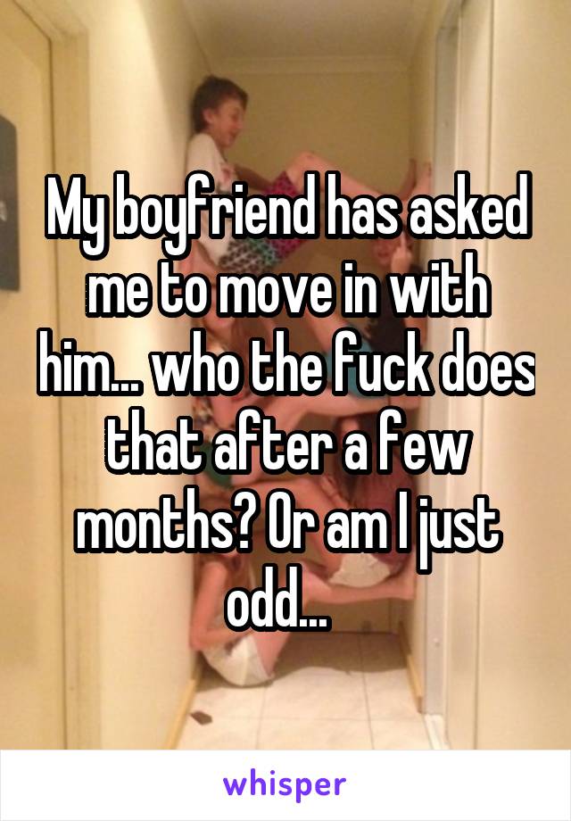 My boyfriend has asked me to move in with him... who the fuck does that after a few months? Or am I just odd...  