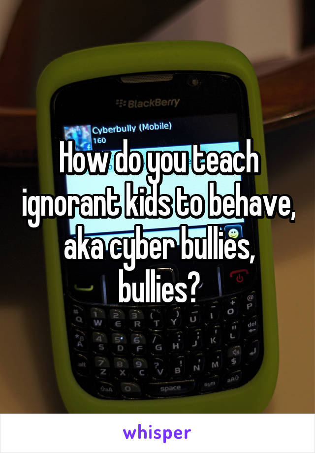 How do you teach ignorant kids to behave, aka cyber bullies, bullies?