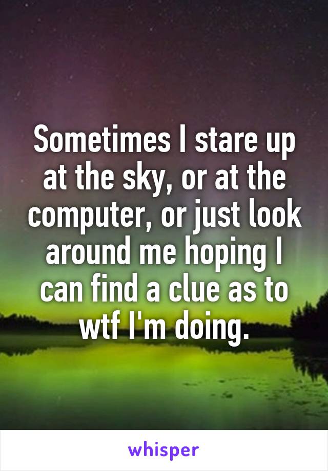 Sometimes I stare up at the sky, or at the computer, or just look around me hoping I can find a clue as to wtf I'm doing.