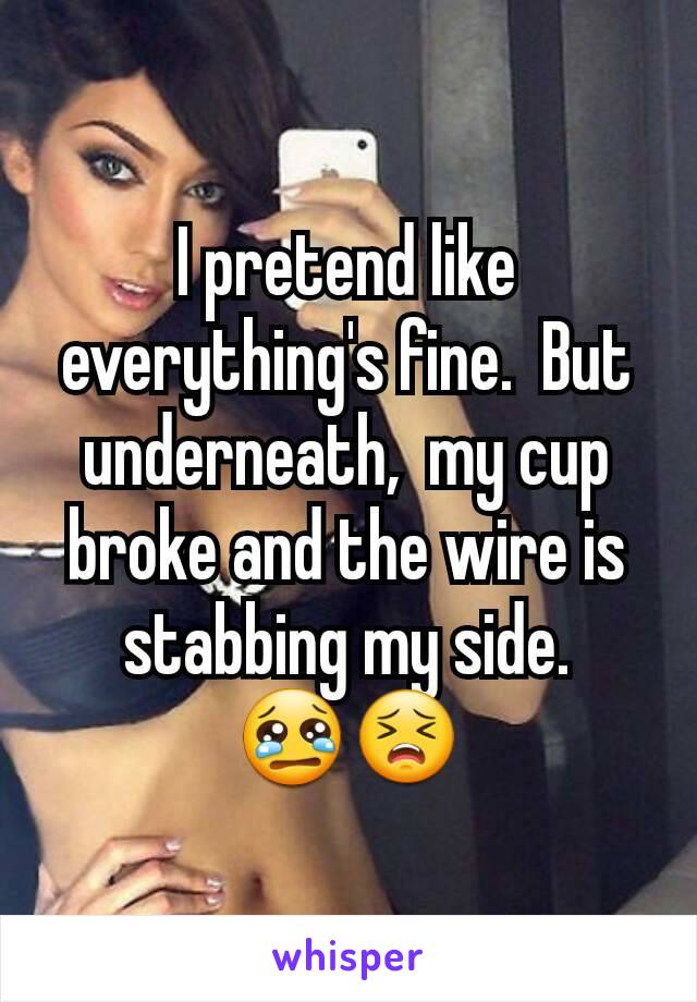 I pretend like everything's fine.  But underneath,  my cup broke and the wire is stabbing my side. 😢😣