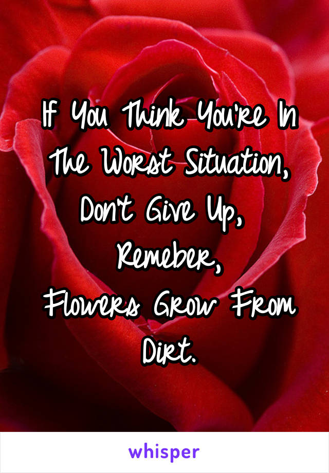 If You Think You're In The Worst Situation, Don't Give Up, 
Remeber,
Flowers Grow From Dirt.