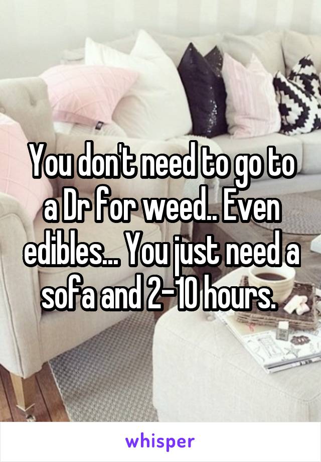 You don't need to go to a Dr for weed.. Even edibles... You just need a sofa and 2-10 hours. 