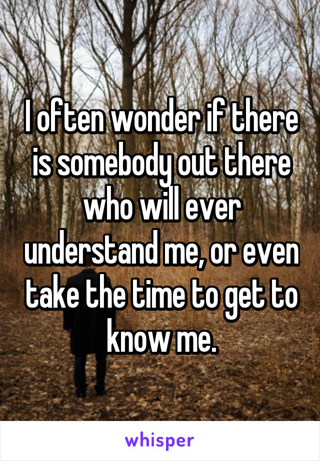 I often wonder if there is somebody out there who will ever understand me, or even take the time to get to know me.