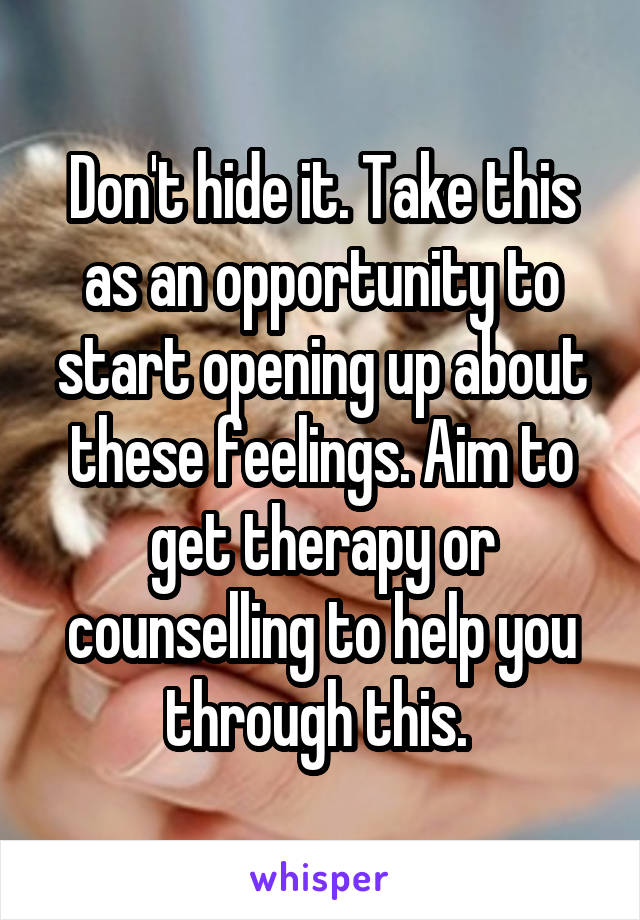 Don't hide it. Take this as an opportunity to start opening up about these feelings. Aim to get therapy or counselling to help you through this. 