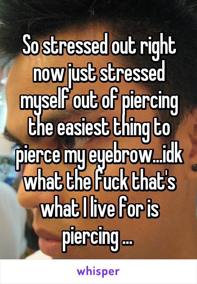 So stressed out right now just stressed myself out of piercing the easiest thing to pierce my eyebrow...idk what the fuck that's what I live for is piercing ... 