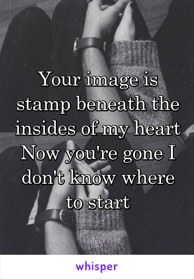 Your image is stamp beneath the insides of my heart
Now you're gone I don't know where to start