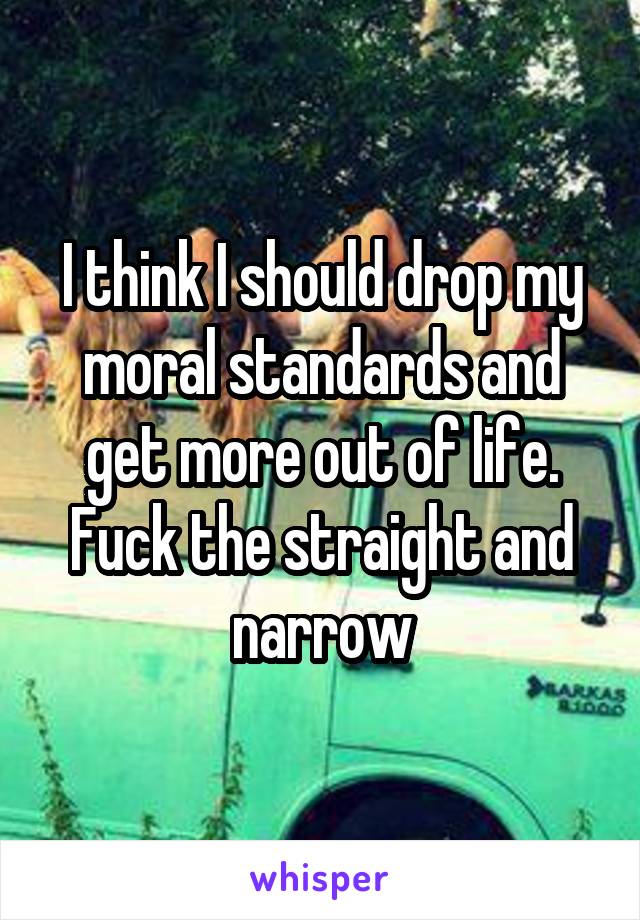 I think I should drop my moral standards and get more out of life. Fuck the straight and narrow